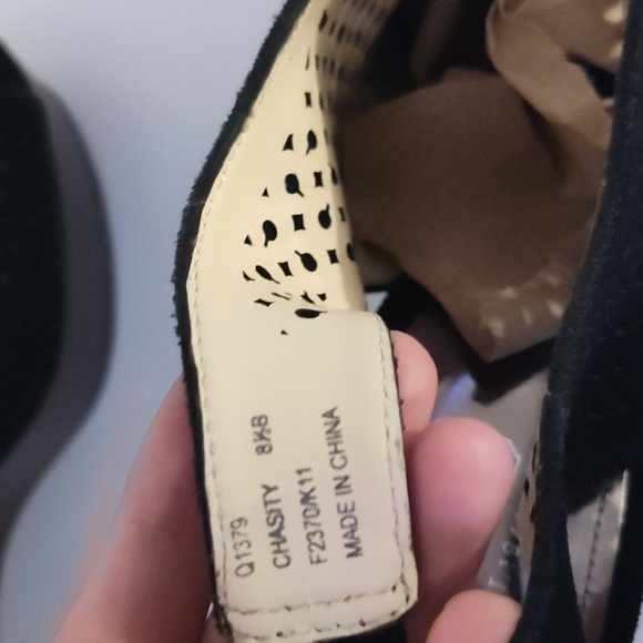 Coach Black suede open toe laser designed 8 1/2 wedge chasity - Picture 8 of 11